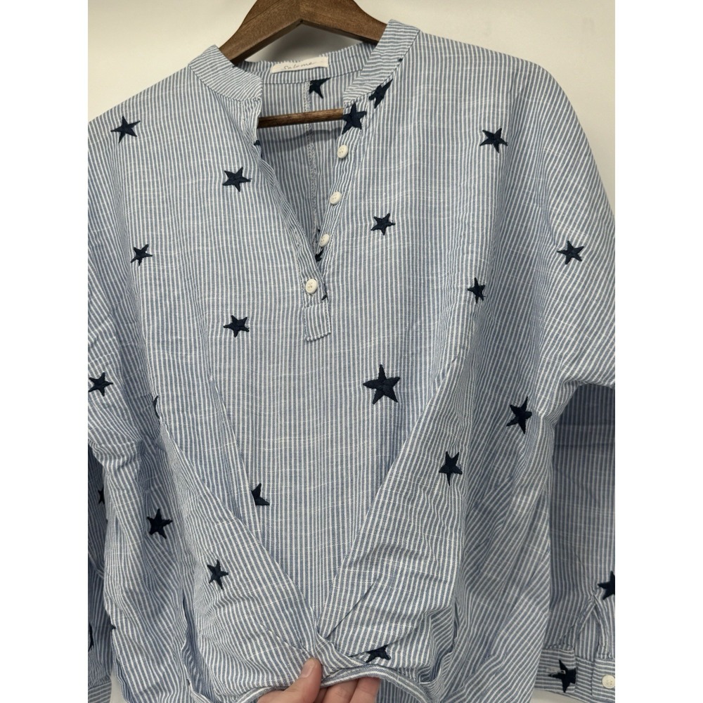 Striped Blouse Embroidered Stars Patriotic Fourth Of July Ptp 24 Summer - Picture 4 of 8